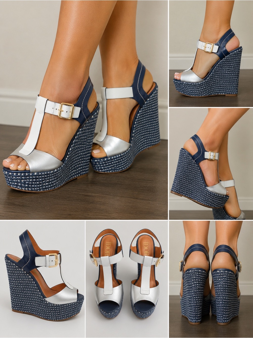 Idoré Navy Blue Platform Wedge Sandals Size 9 New - Picture 10 of 10
